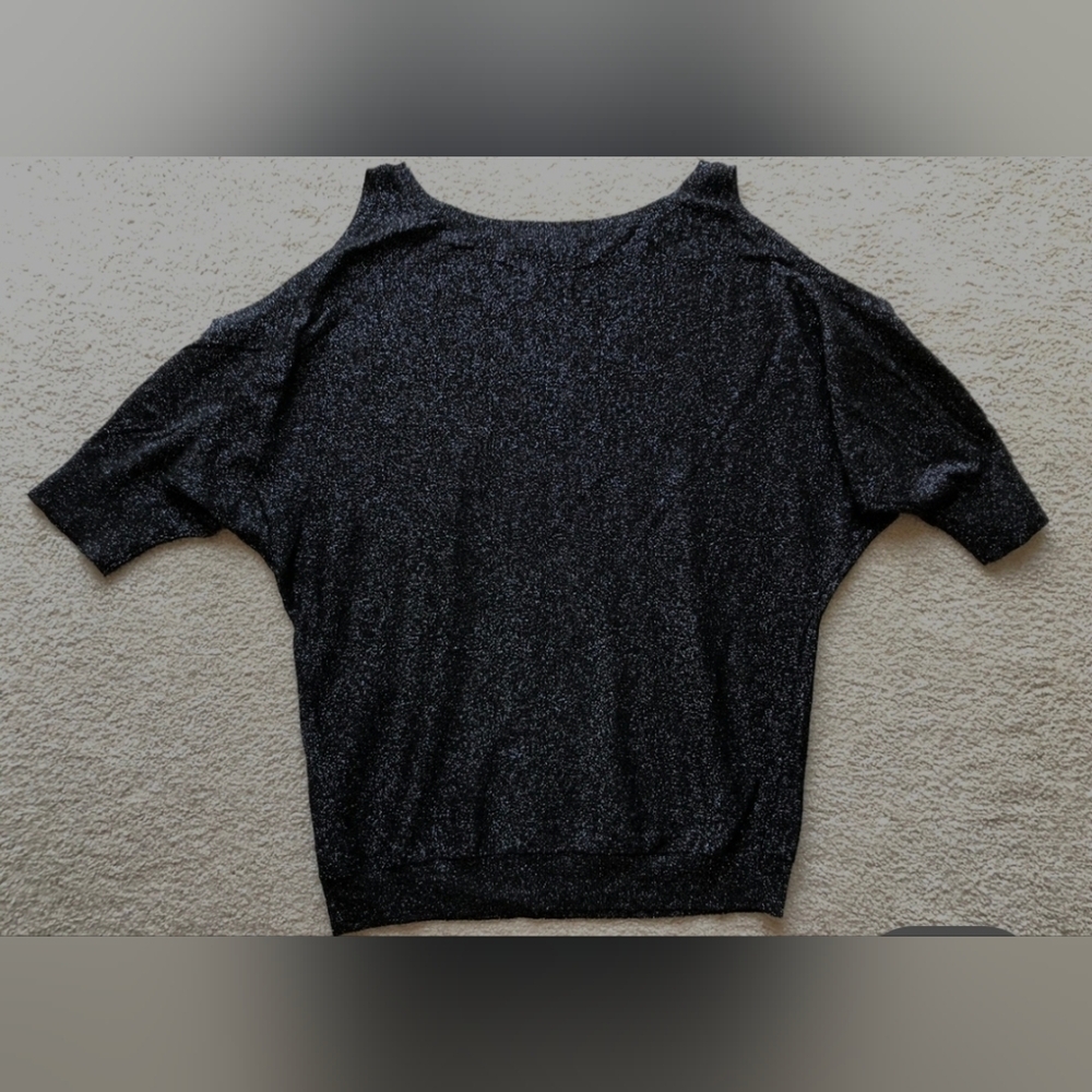 Express Blue Metallic Cold Shoulder Sweater Knit Top. NWT Small & Medium